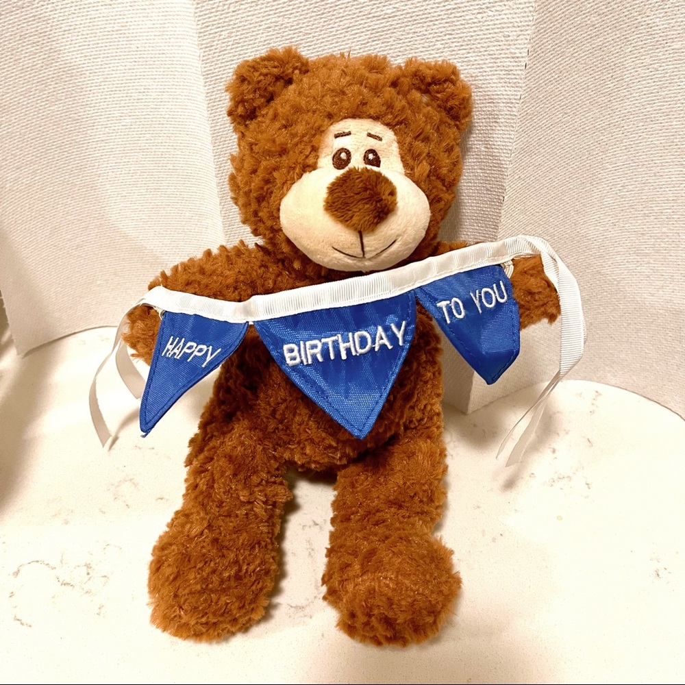 Plush Bear holding “Happy Birthday to You” banner
